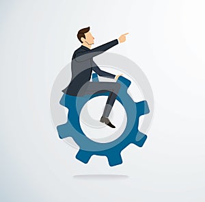 Businessman riding the gear icon vector