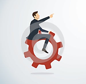 Businessman riding the gear icon vector