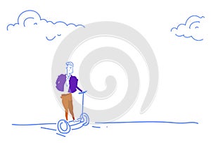 Businessman riding gyro scooter business innovation concept gyroboard electric transport sketch doodle horizontal