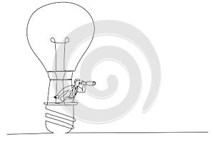 businessman riding light bulb balloon using spyglass or telescope searching for vision. Search for new business
