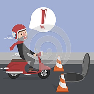 Businessman Riding Scooter Panic Color Illustration