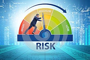 Businessman in risk metering and management concept