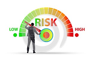 Businessman in risk metering and management concept