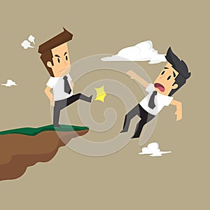 Businessman rival male kick off a cliff