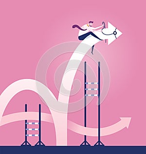 Businessman rodeo arrow jumping over hurdle - Business concept vector