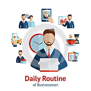 Businessman daily routine concept poster