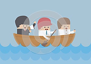 Businessman rowing team, Teamwork and Leadership concept