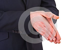 Empresario fricción su manos común 
