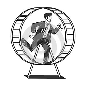 Businessman run in the hamster wheel sketch vector