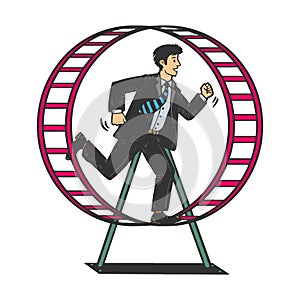 Businessman run in the hamster wheel sketch vector