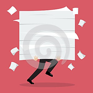 Businessman run holding a lot of documents
