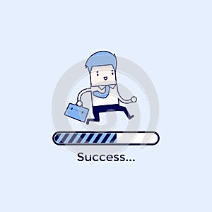 Businessman run on progress loading bar, Success concept. Cartoon character thin line style vector.