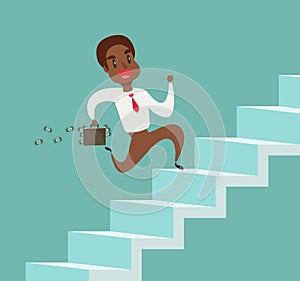 Businessman run up the stairs vector illustration, an employee climbs up the stairs