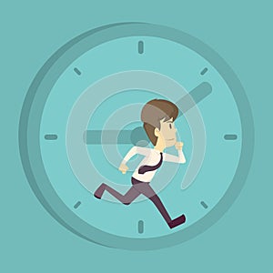 Businessman run on the white clock, businessmen try to outrun time. business concept of time pressure and race against time.