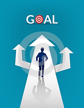 Businessman running on arrow to goal target concept. Business symbol vector illustration