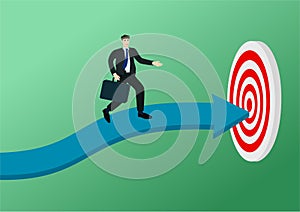 Businessman running on arrow to target concept