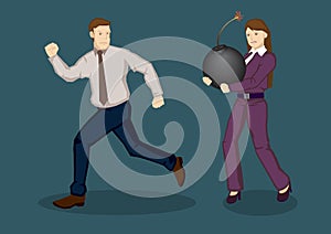 Businessman Running Away from Trouble Vector Illustration