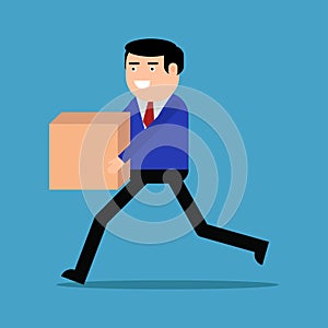 Businessman running with box