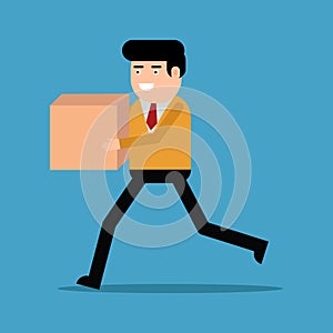 Businessman running with box