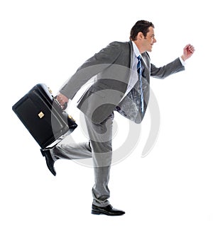 Businessman running with a briefcase