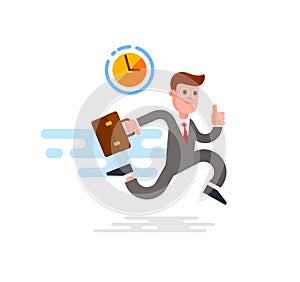 Businessman Running with Briefcase. Cartoon Vector Illustration.