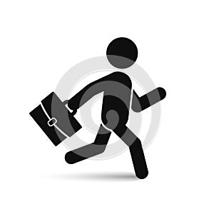 Businessman running with briefcase icon, vector black man silhouette