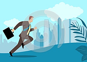 Businessman running with briefcase