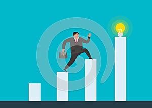 Businessman running on chart to lightbulb overcoming obstacles business success strategy vector