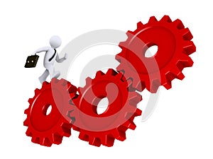 Businessman running on cogs