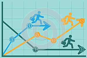 Businessman running on graph, Vector illustration in flat style