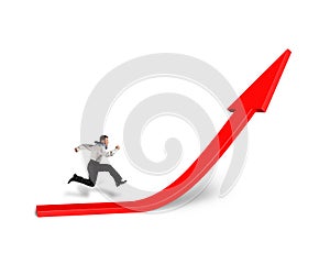 Businessman running on growing red arrow in white