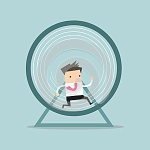 Businessman running in a hamster wheel