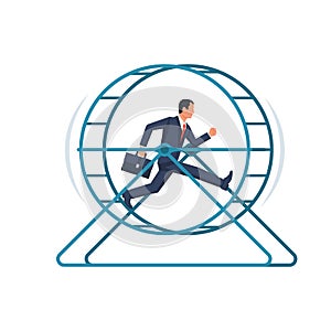 Businessman running on hamster wheel. Hard work. Routine work