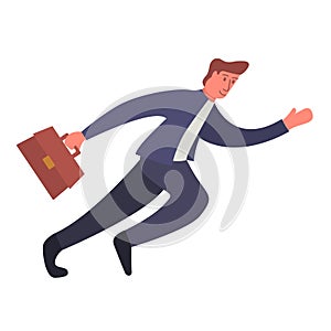 Businessman running hurry up.Flat Illustration vector.Cartoon character man running with briefcase.