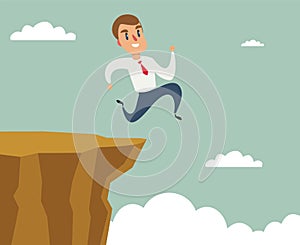 Businessman running and jump over cliff gap to success, overcome the difficulty, Business concept