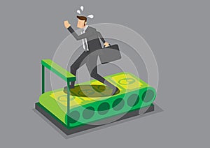 Businessman Running on Money Treadmill Vector Illustration