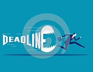 Businessman running in panic from big deadline. Business vector illustration