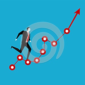 Businessman running on red arrow graph up. Business vision. Business growth concept