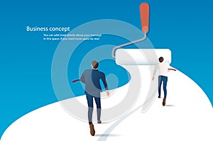 Businessman running on the road painting with a paint roller vector. business concept illustration