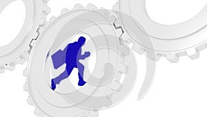 Businessman running in silver gears