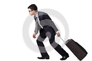 Businessman running with suitcase