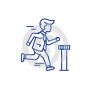 Businessman running to finish line icon concept. Businessman running to finish flat vector symbol, sign, outline