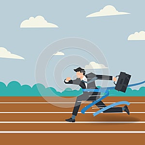 Businessman running to the finish vector illustration. Business, goals, and target success concept