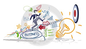 Businessman   running to target.Plan Business Trading market  analyze. flat design creativity  Modern design Idea and Concept