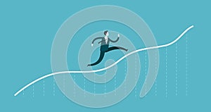 Businessman running up a growing chart. Success, business concept. Infographics vector