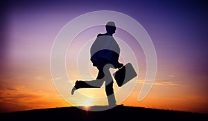 Businessman Running Up Hill Occupation Mission Aim Concept