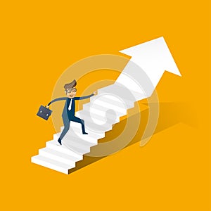 Businessman running up stairway to the top. Business concept growth and the path to success. illustrator vector