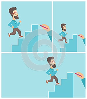 Businessman running upstairs vector illustration.