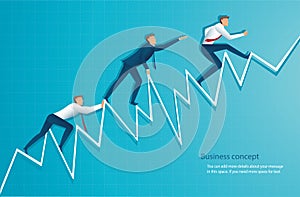 Businessman runs on graph, the employee running up to the top of arrow, Success, achievment, motivation business symbol vector ill
