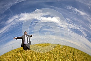 Businessman in rural field